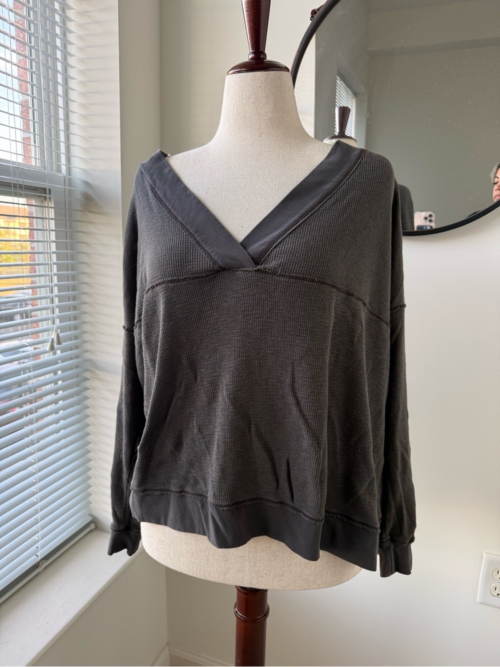 Free People Charcoal Gray Waffle-Knit Top